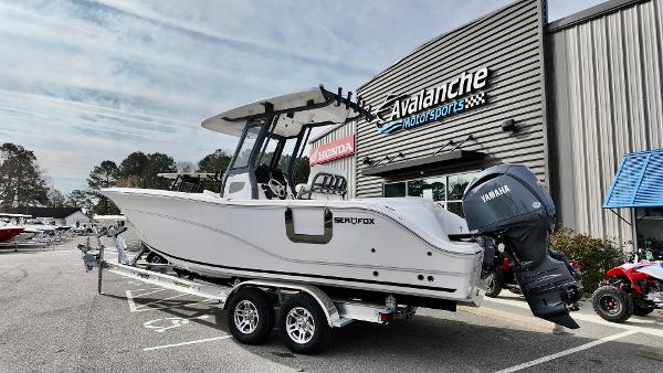 Sea Fox 268 Commander 2025 Sea Fox 268 Commander boat on trailer outside Avalanche Motorsports.