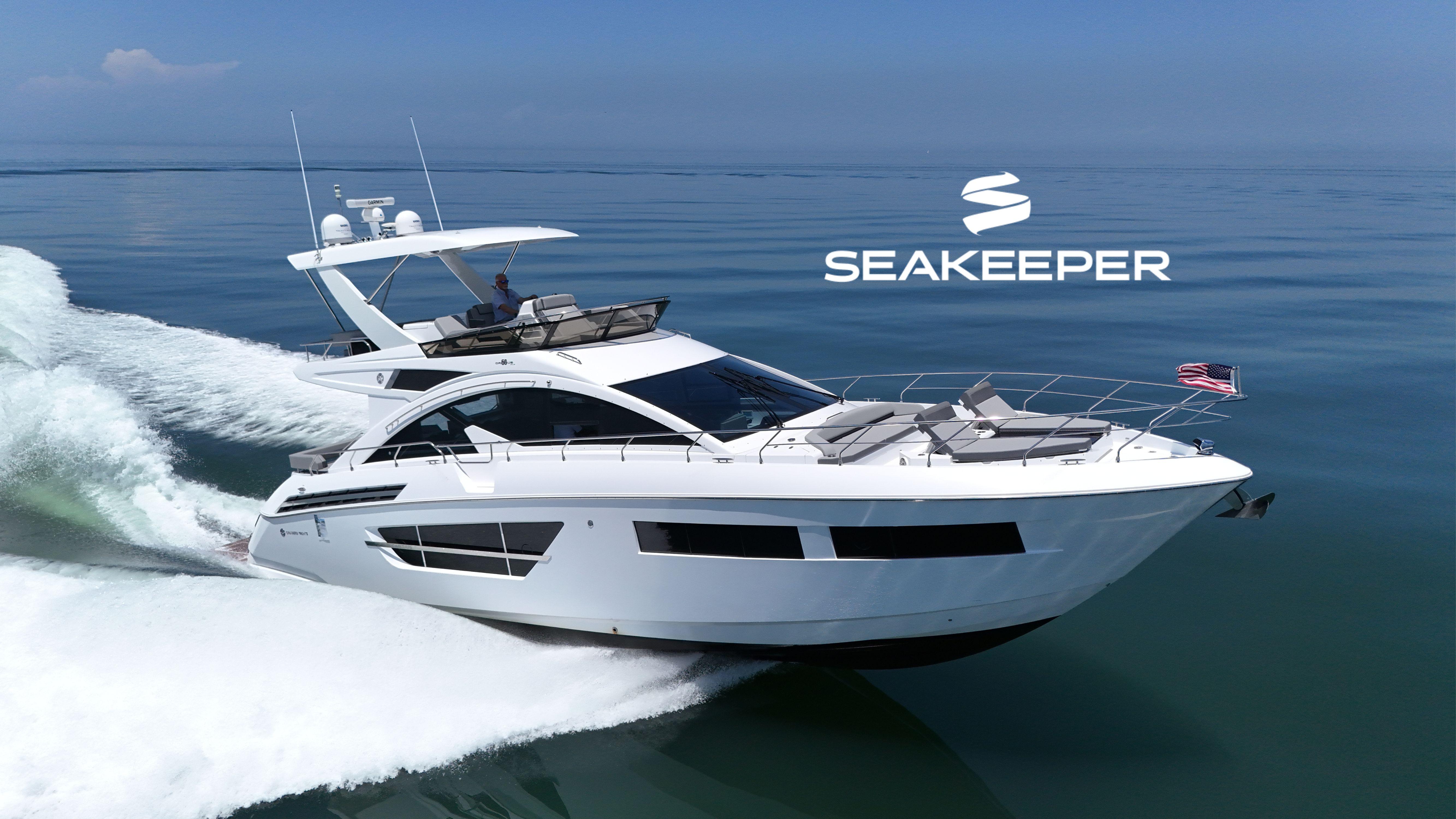 Cruisers Yachts 60 Fly 2022 Cruisers Yachts 60 Fly cruising on calm waters with Seakeeper logo.