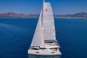 Fountaine Pajot Elba 45 2020 Fountaine Pajot Elba 45 sailing on calm blue waters.