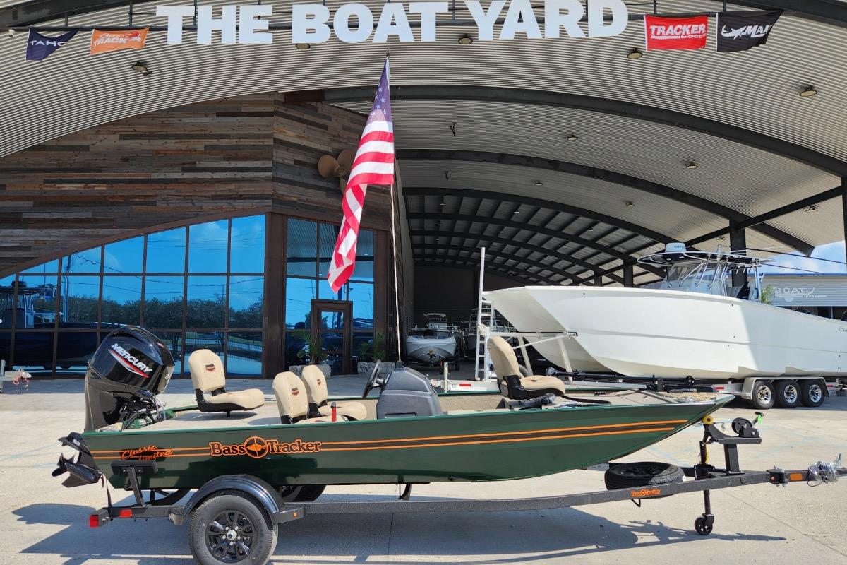 Tracker Bass Tracker Classic Limited 2026 Tracker Bass Tracker Classic Limited boat displayed at The Boat Yard with American flag.