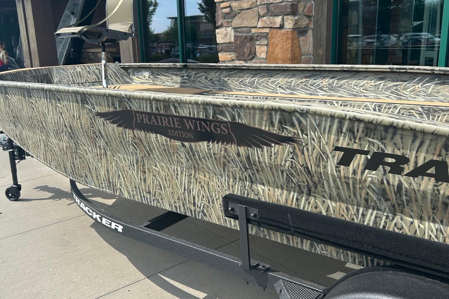 Tracker Grizzly 1650 T Prairie Wings Edition 2026 Tracker Grizzly 1650 T Prairie Wings Edition boat with camouflage design.