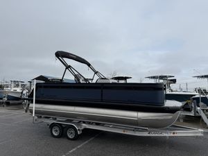 Viaggio Lago V 20F 2026 Viaggio Lago V 20F pontoon boat on trailer outdoors.