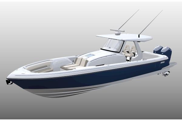 Intrepid 41 Panacea 2025 Intrepid 41 Panacea boat with dual outboard engines.