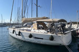 Dufour 560 Grand Large Sailing yacht Dufour 560 Grand Large 2014 docked in marina under clear blue sky.