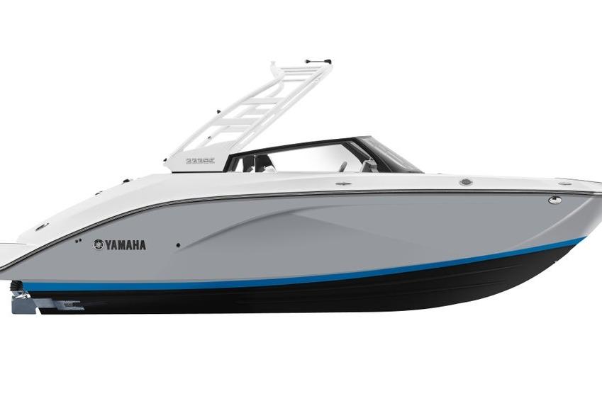 Yamaha Boats 222SD 2026 Yamaha Boats 222SD, sleek design, side view, white and gray color scheme.