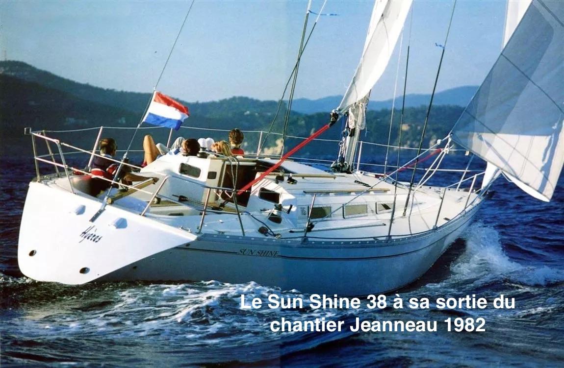 Jeanneau Sun Shine 38 Sailing yacht Jeanneau Sun Shine 38, 1986, cruising on open water with crew onboard.