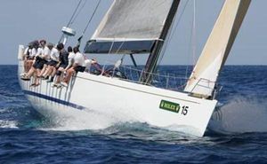 Eric Goetz Custom Sailboats 80 Sailboat racing on open sea, Eric Goetz Custom Sailboats 80, 1996 model.