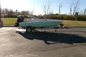 Tahoe T16 2026 Tahoe T16 boat on trailer in sunny parking lot.
