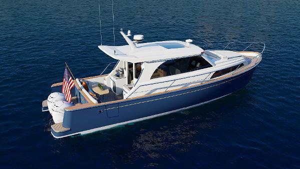 Legacy 12 2025 Legacy 12 boat cruising on open water, featuring sleek design and American flag.