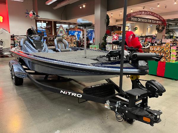 Nitro Z20 XL Pro 2025 Nitro Z20 XL Pro fishing boat displayed indoors.