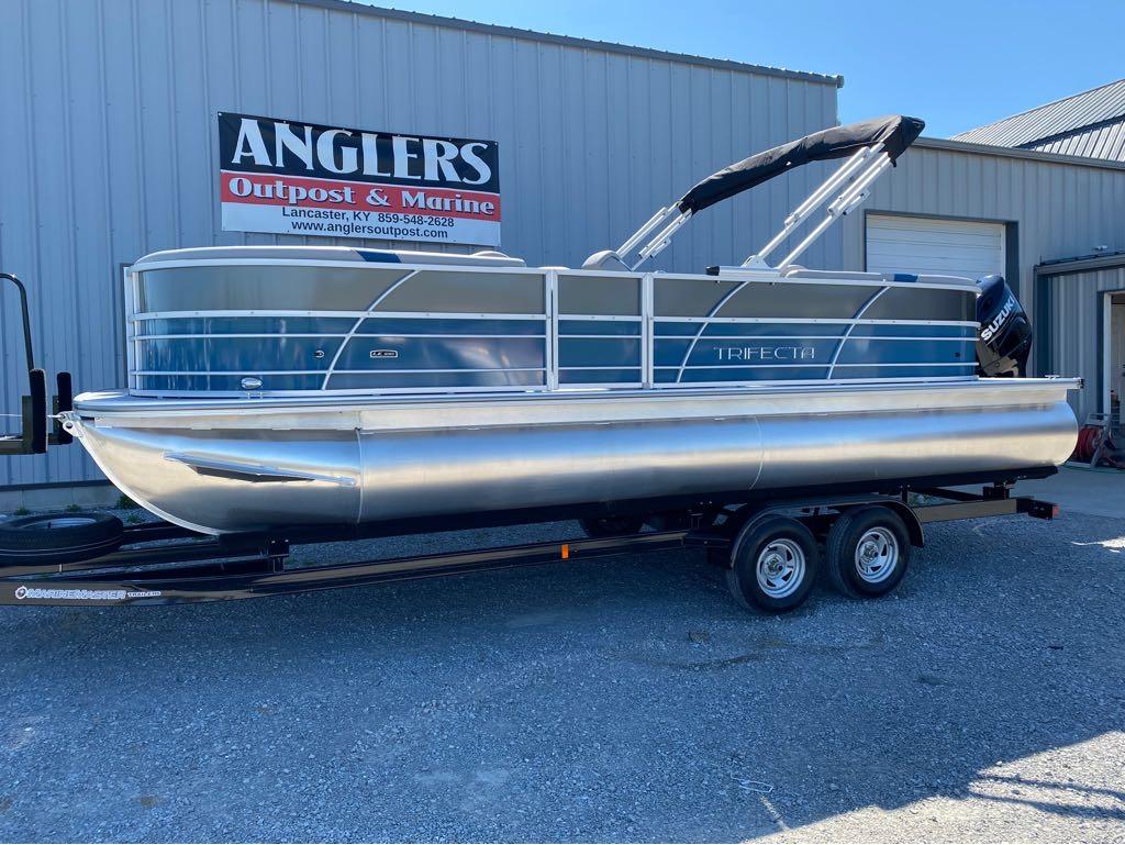 Trifecta 24 RF LE 2.75 2024 Trifecta 24 RF LE 2.75 pontoon boat on trailer at Anglers Outpost & Marine.