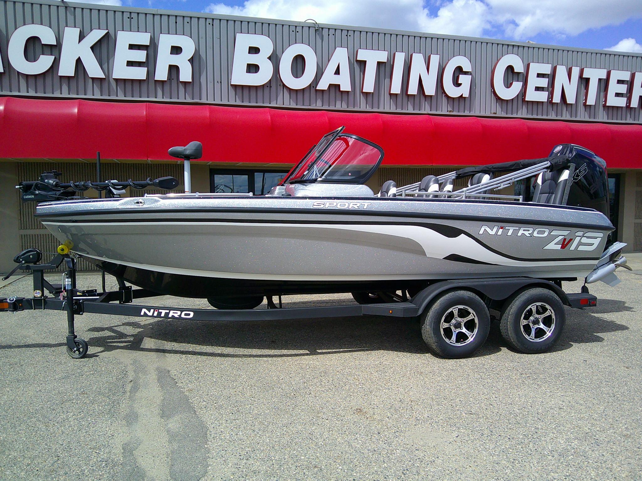 Nitro ZV19 Sport Pro 2025 Nitro ZV19 Sport Pro boat on trailer at Tracker Boating Center.