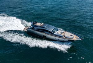 Pershing 82 2019 Pershing 82 yacht cruising on open sea, showcasing sleek design and luxury.