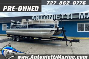 Sun Tracker 22 Sport Fish DLX Pre-owned 2022 Sun Tracker 22 Sport Fish DLX pontoon boat on trailer at Antonietti Marine.