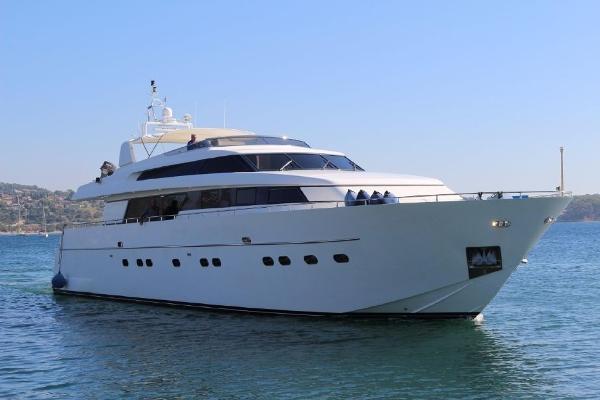 Sanlorenzo SL 88 Luxurious 2004 Sanlorenzo SL 88 yacht cruising on calm blue waters.