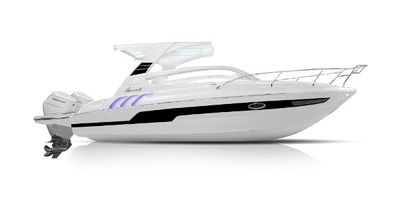 Hanover 305 Outboard All White T-Top Edition 2025 Hanover 305 Outboard All White T-Top Edition boat, sleek design, side view.