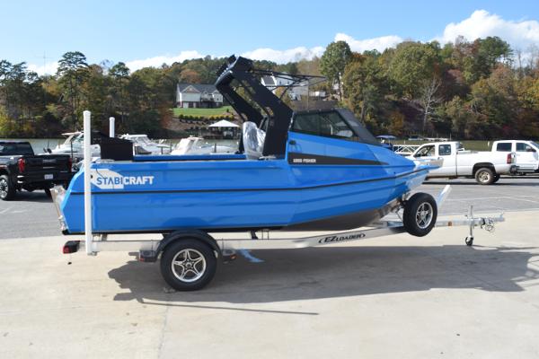 Stabicraft 1850 Fisher Sportfish 2024 Stabicraft 1850 Fisher Sportfish boat on trailer, blue exterior, parked outdoors.