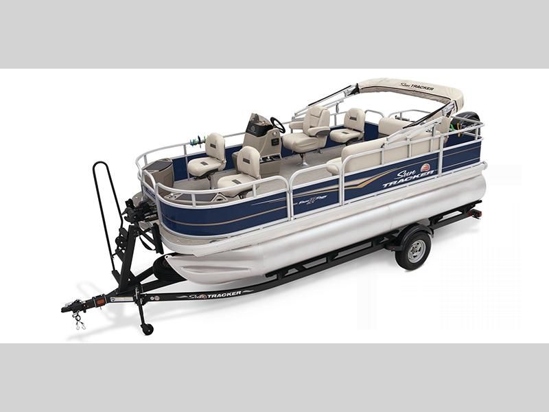 BASS BUGGY 18 DLX 2026 BASS BUGGY 18 DLX pontoon boat on trailer, featuring spacious seating and sleek design.