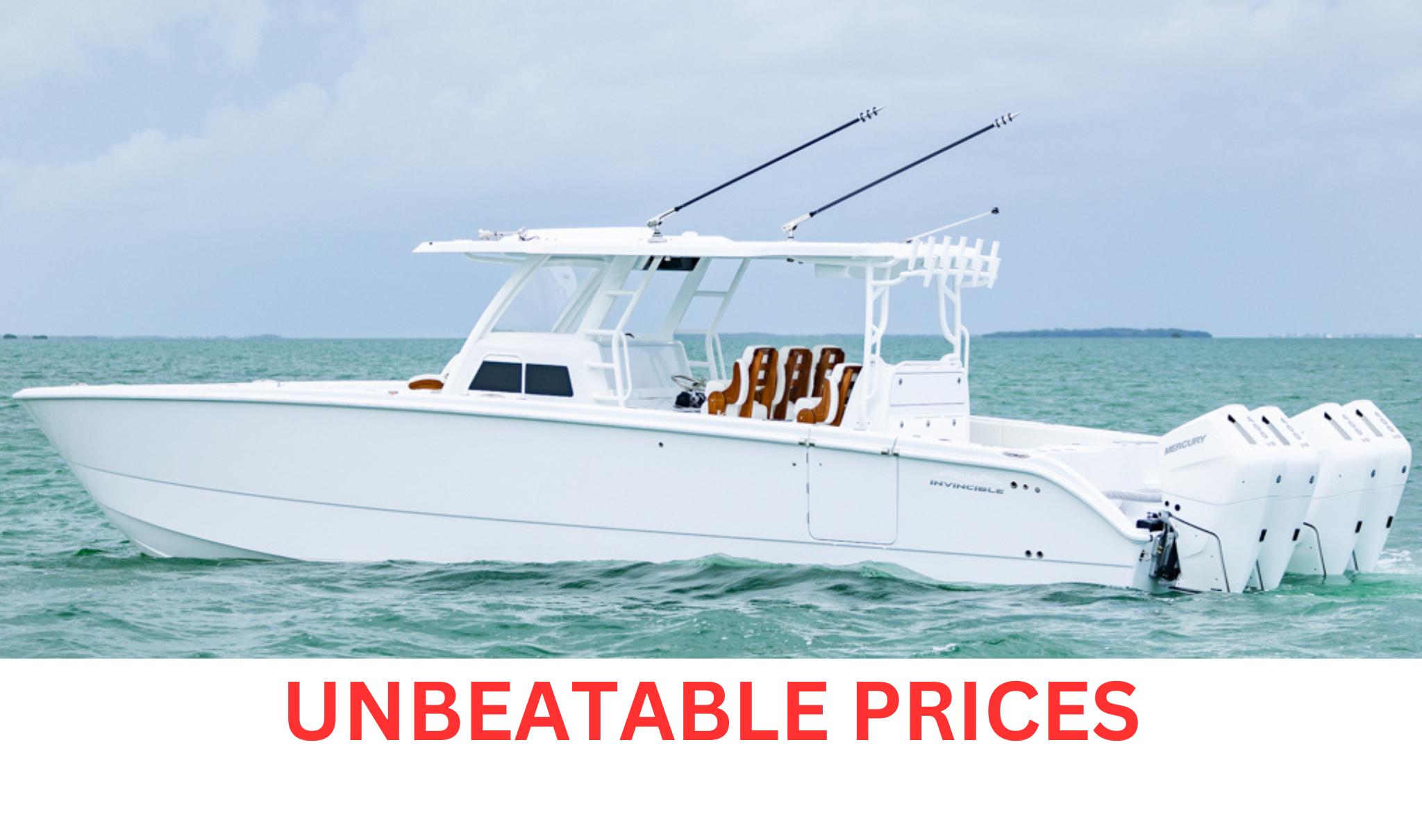 Invincible 40 Catamaran 2026 Invincible 40 Catamaran on water with "Unbeatable Prices" text.