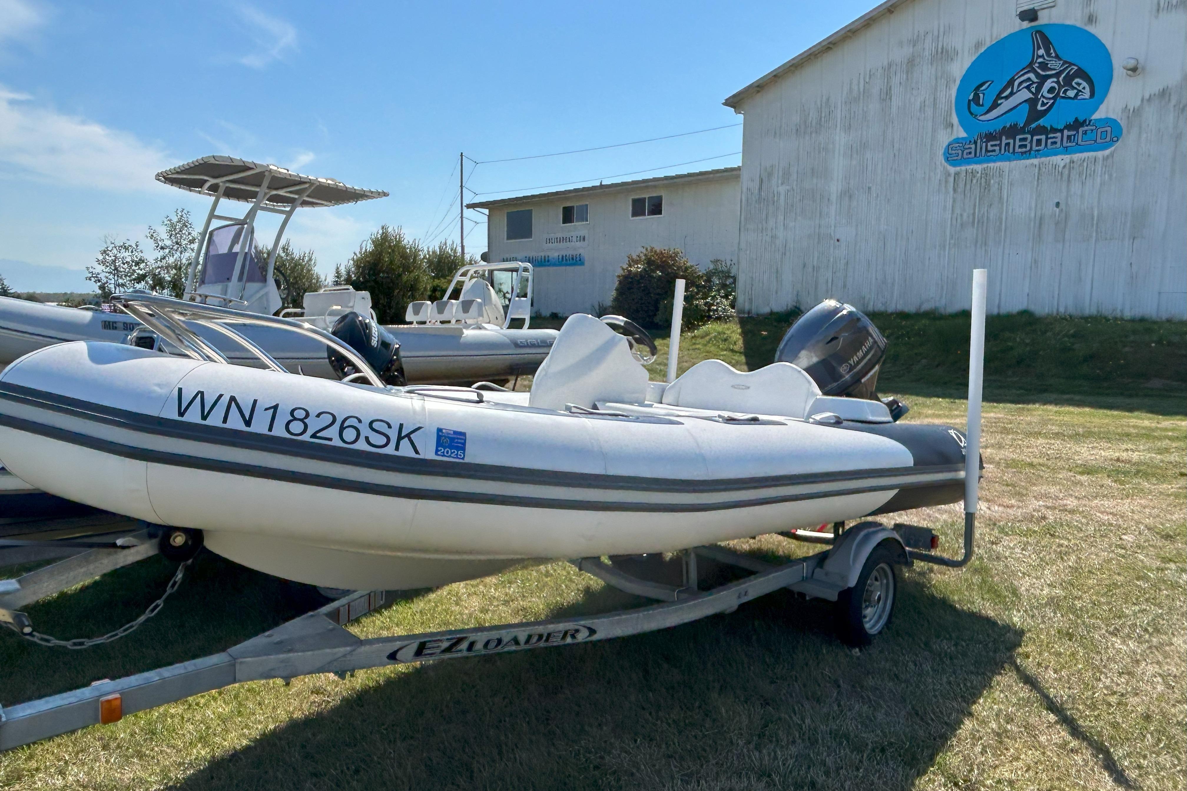 Zodiac Yachtline 420 2016 Zodiac Yachtline 420 boat on trailer at Salish Boat Co. facility.