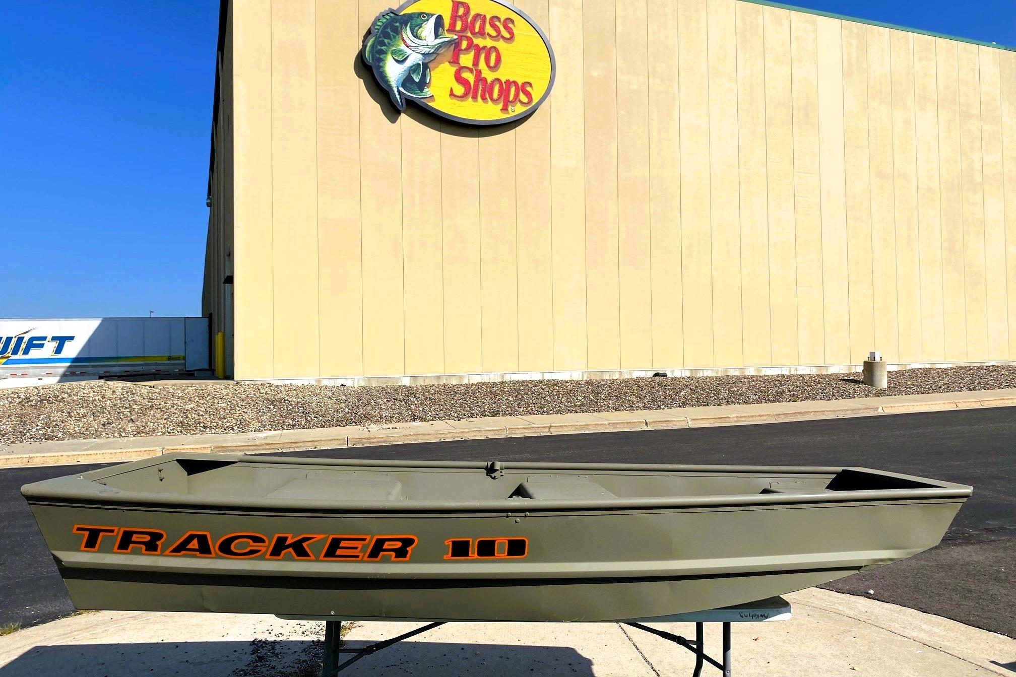 Tracker Grizzly 10 Jon 2026 Tracker Grizzly 10 Jon boat outside Bass Pro Shops.
