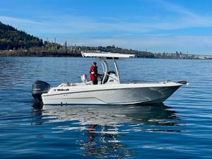 Wellcraft 222 Fisherman 2023 Wellcraft 222 Fisherman boat on calm water, with a person onboard.