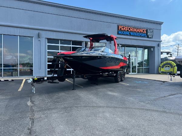Supra SL450 2025 Supra SL450 boat displayed at Performance Marine Watersports dealership.