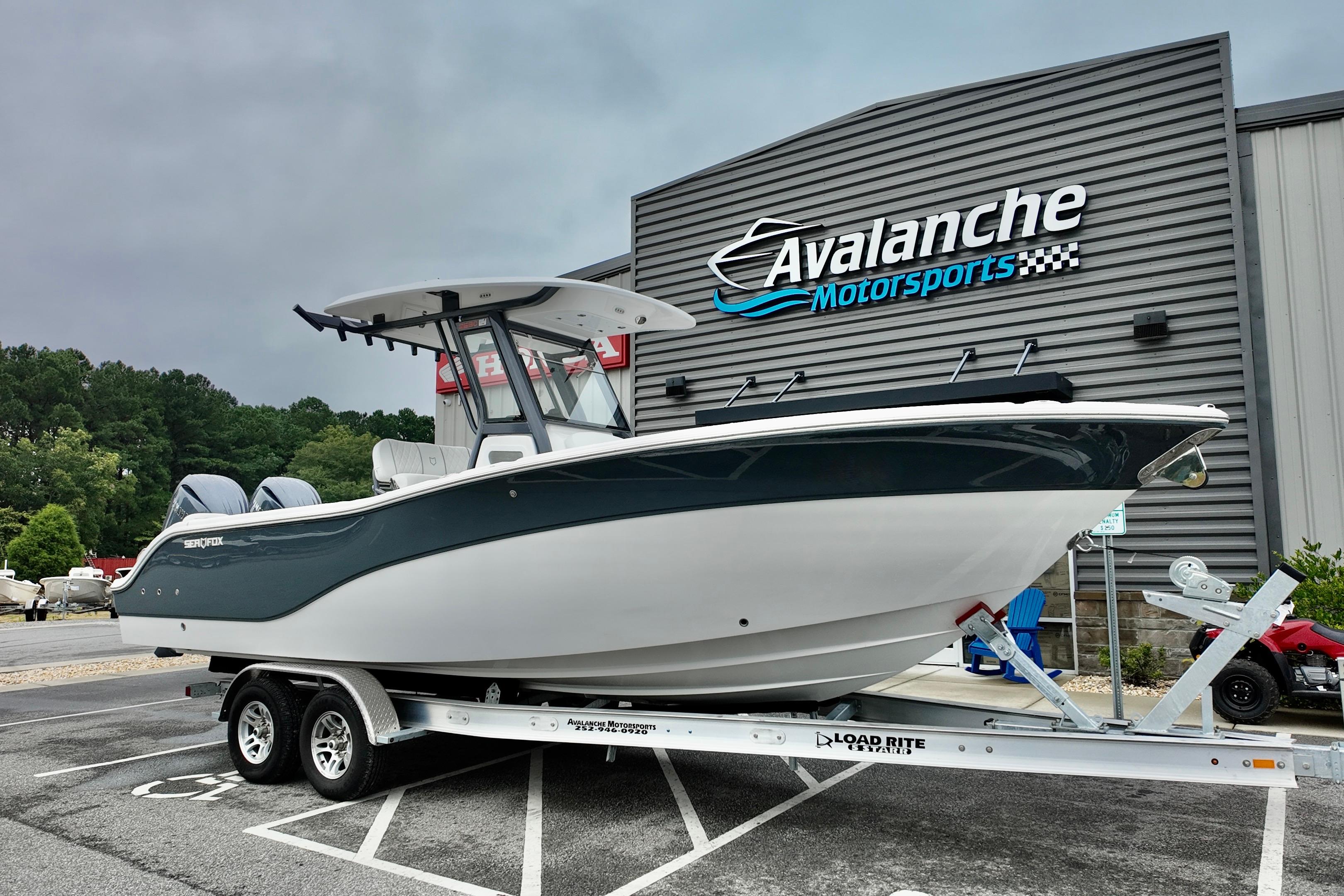 Sea Fox 268 Commander 2026 Sea Fox 268 Commander boat on trailer at Avalanche Motorsports dealership.