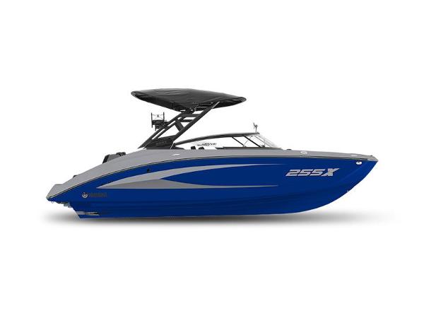 Yamaha Boats 255XD 2025 Yamaha Boats 255XD, sleek blue design, side view, modern watercraft.