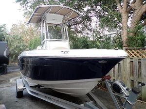 Robalo R180 Center Console 2021 Robalo R180 Center Console boat on trailer, parked outdoors.