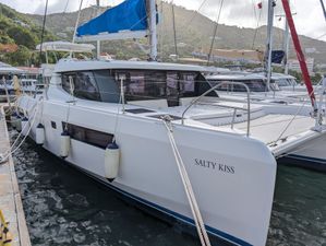 Leopard 45 Leopard 45 catamaran named "Salty Kiss" docked at marina, 2020 model.