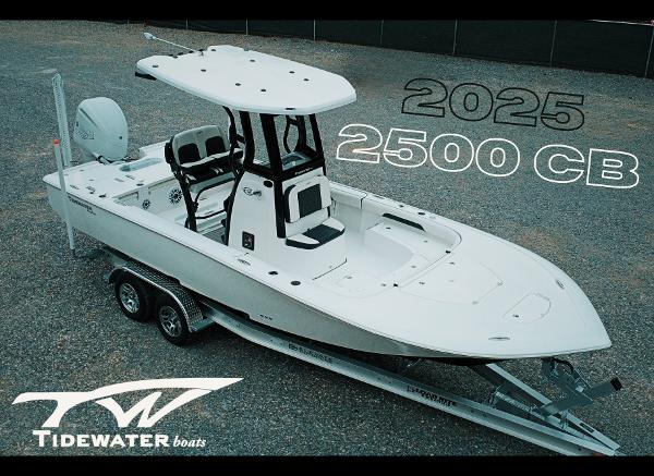 Tidewater 2500 Carolina Bay 2025 Tidewater 2500 Carolina Bay boat on trailer, white exterior, side view.