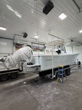 Regulator 31 2023 Regulator 31 boat in a workshop on a trailer.