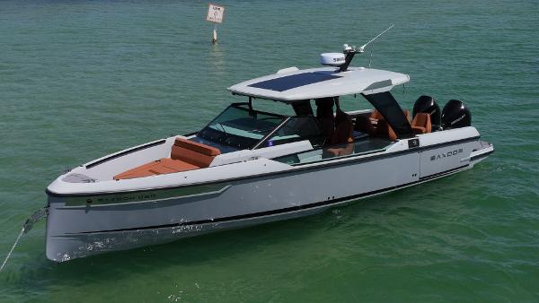 Saxdor 320 GTO 2023 Saxdor 320 GTO boat cruising on calm green water.