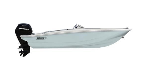 Boston Whaler 160 Super Sport 2025 Boston Whaler 160 Super Sport boat with Mercury engine, side view.