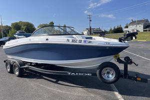 Tahoe 200 S 2022 Tahoe 200 S boat on trailer in parking lot, sunny day.