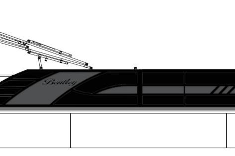 Bentley Pontoons Elite 253 Swingback Dual Captain Chairs Tri-Toon 2026 Bentley Pontoons Elite 253 Swingback Tri-Toon with dual captain chairs, side view.