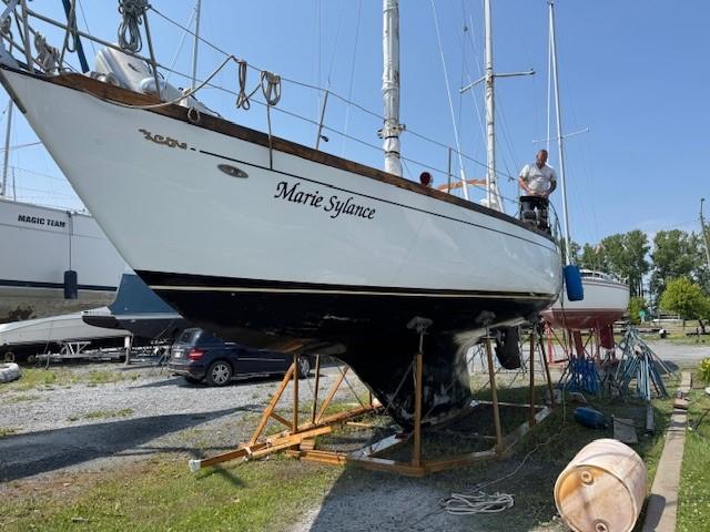Cheoy Lee Off Shore 41 1978 Cheoy Lee Off Shore 41 sailboat on dry dock, named "Marie Sylance."