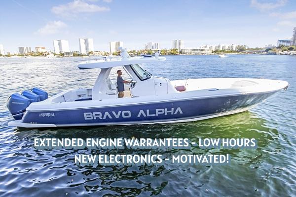 Intrepid 375 Nomad SE 2022 Intrepid 375 Nomad SE boat on water, extended engine warranties, low hours, new electronics.