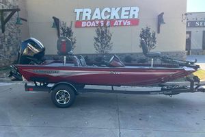Ranger RT178 2026 Ranger RT178 boat on trailer outside Tracker Boats store.