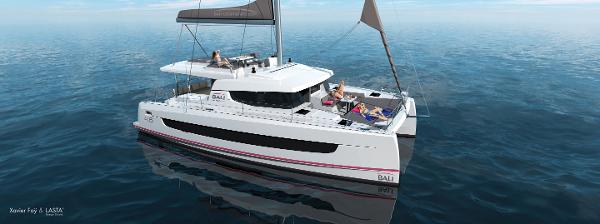 Bali 4.6 2025 Bali 4.6 catamaran sailing on calm ocean waters.