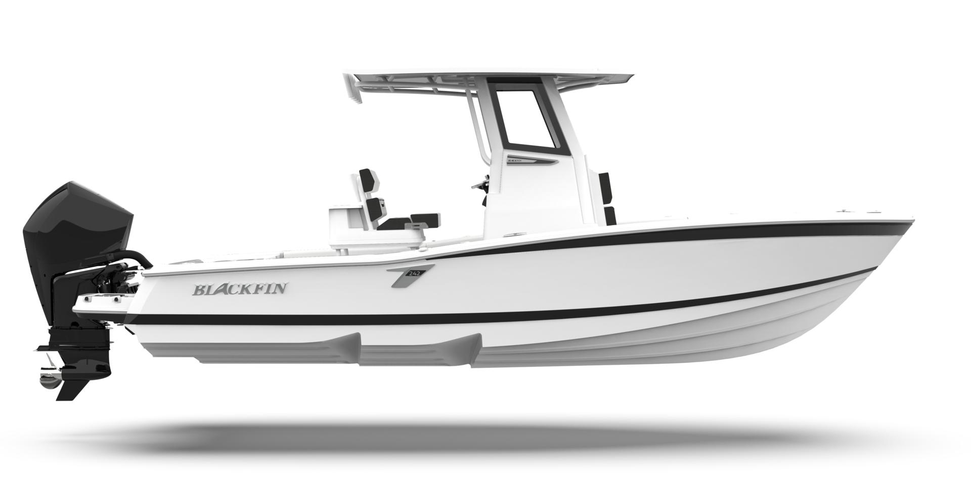 Blackfin 242 HB 2026 Blackfin 242 HB boat, sleek white design, powerful outboard motor.
