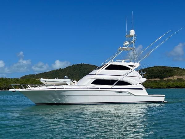 Bertram 670 2004 Bertram 670 yacht on calm waters with scenic background.