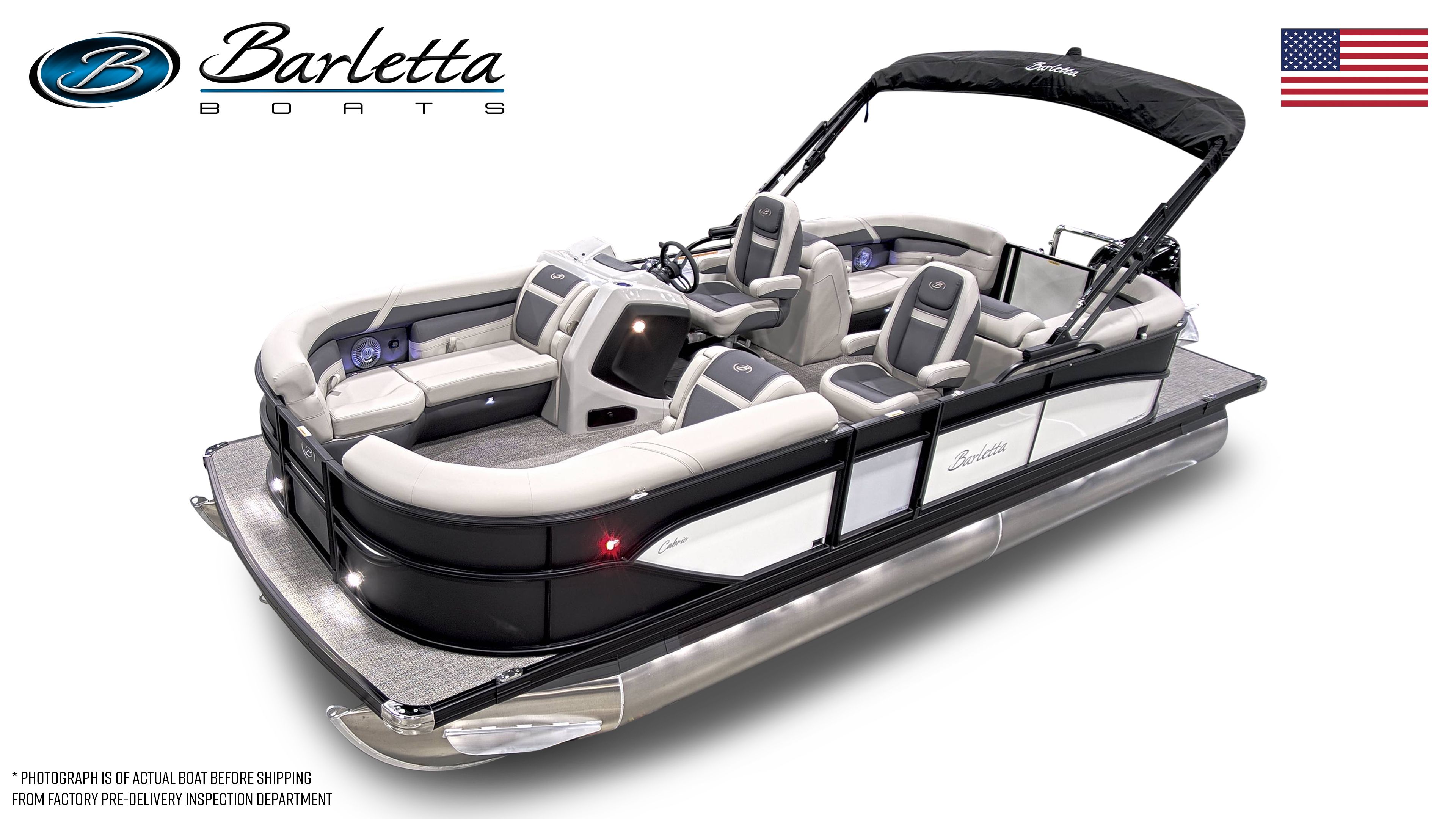 Barletta Cabrio 2025 Barletta Cabrio pontoon boat with sleek design and comfortable seating.