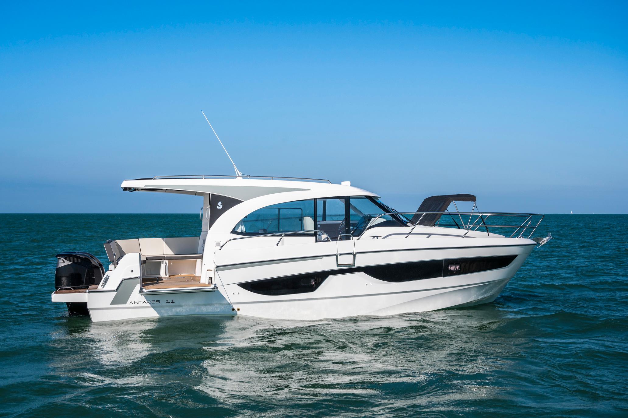 Beneteau Antares 11 2026 Beneteau Antares 11 yacht cruising on open sea under clear blue sky.