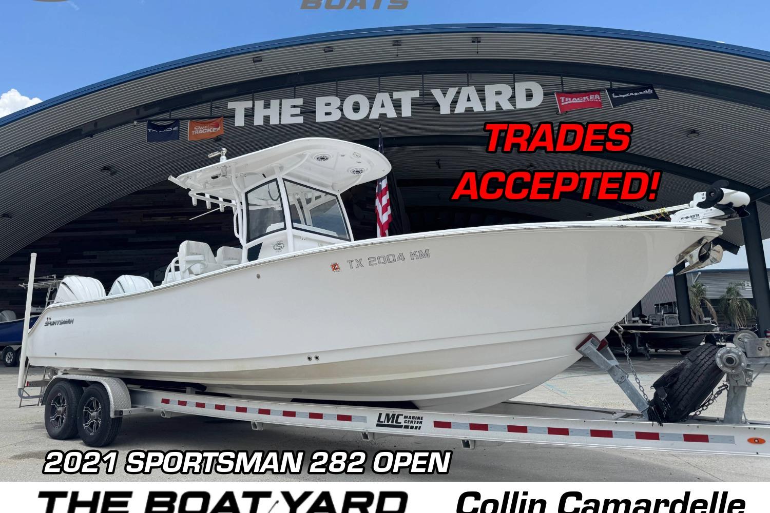 Sportsman Open 282 Center Console 2021 Sportsman Open 282 Center Console boat on trailer, trades accepted at The Boat Yard.