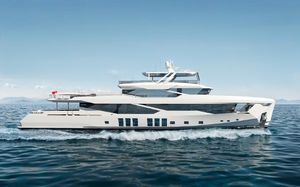 Numarine 45XP 2027 Numarine 45XP yacht cruising on open water, showcasing sleek design and modern architecture.