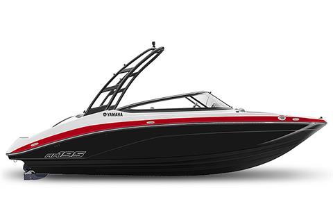 Yamaha Boats AR195 2025 Yamaha AR195 boat, sleek black and red design, side view.