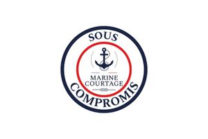 Jeanneau Merry Fisher 805 Marine Courtage logo with anchor, text 'Sous Compromis', Jeanneau Merry Fisher 805, 2008.