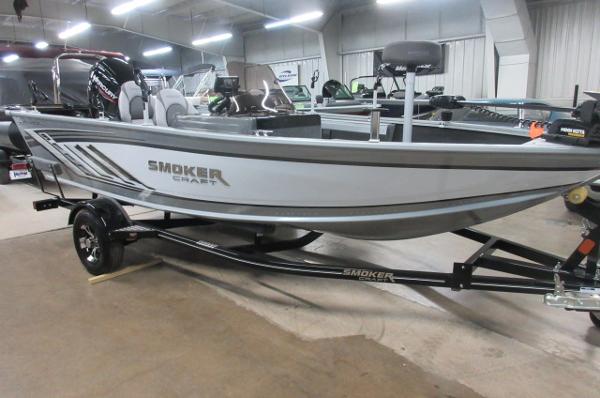 Smoker Craft Pro Angler XL 171 2023 Smoker Craft Pro Angler XL 171 boat on trailer in showroom.